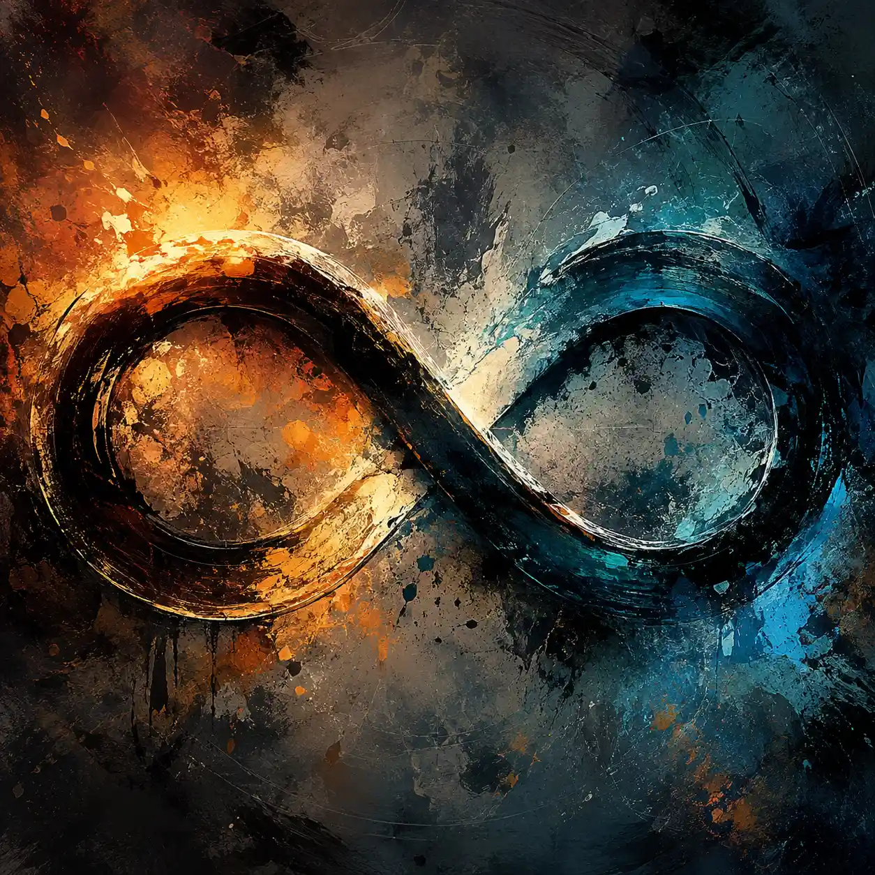 Symbole d’infini abstrait avec couleurs dramatiques en éclairage latéral