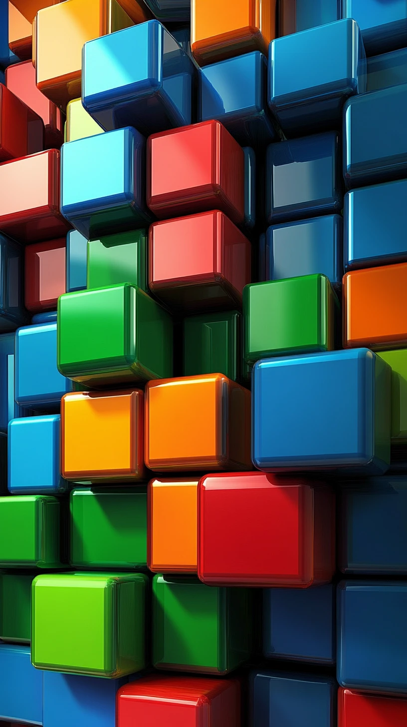 Colorful tetris like digital woman made of sliding blocks