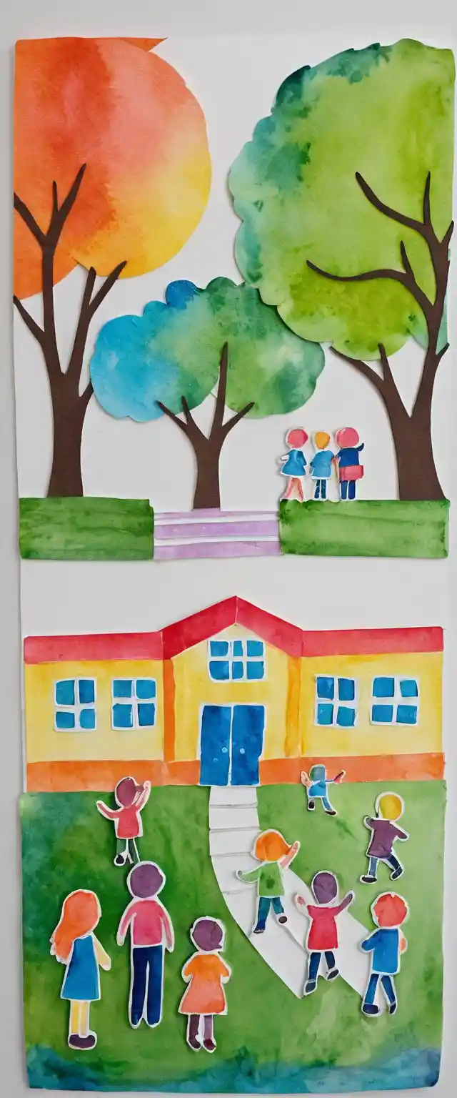 Back to school scene with parents and young children