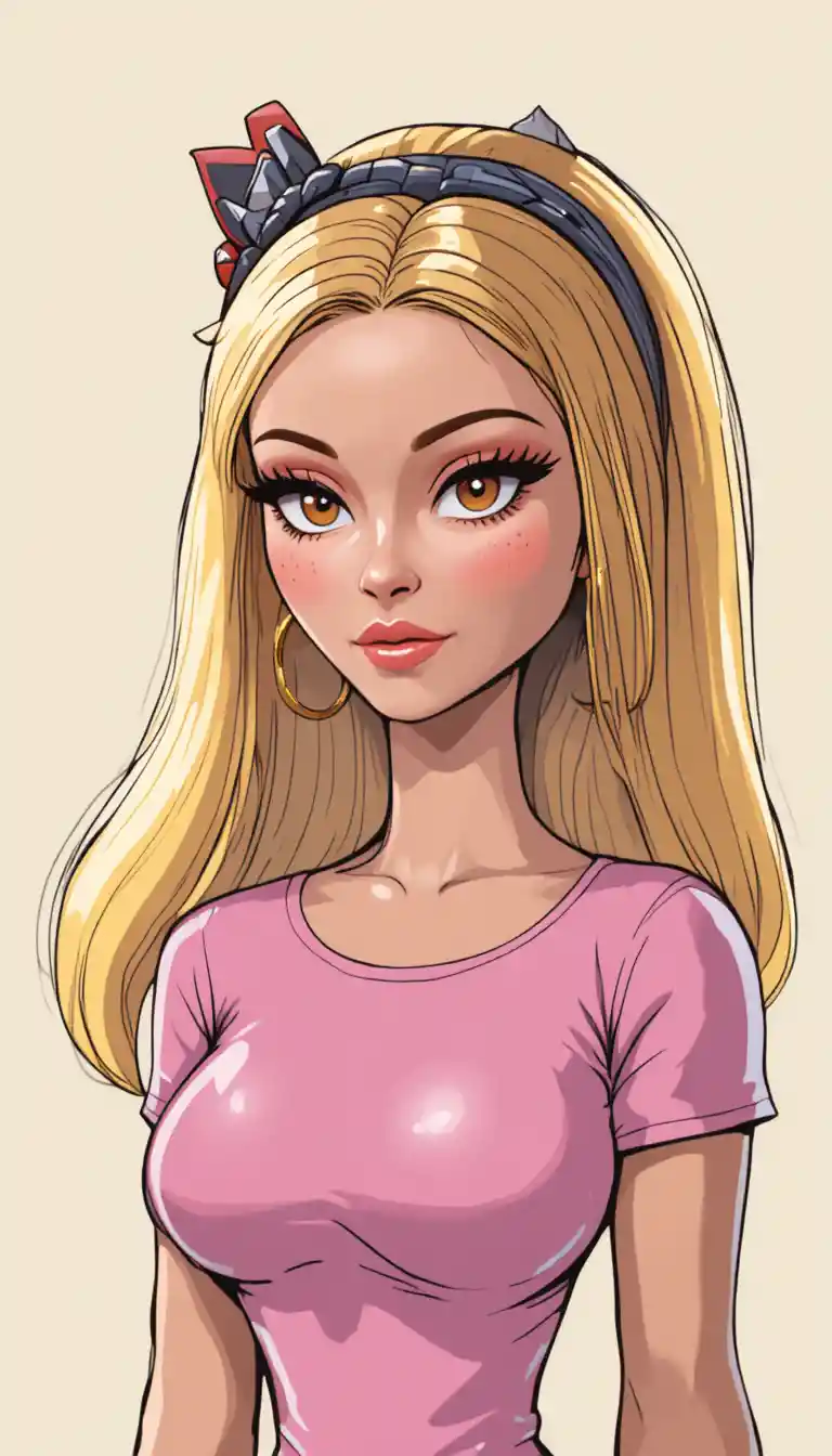 Y2K cartoon glam woman with blonde hair and hoop earrings