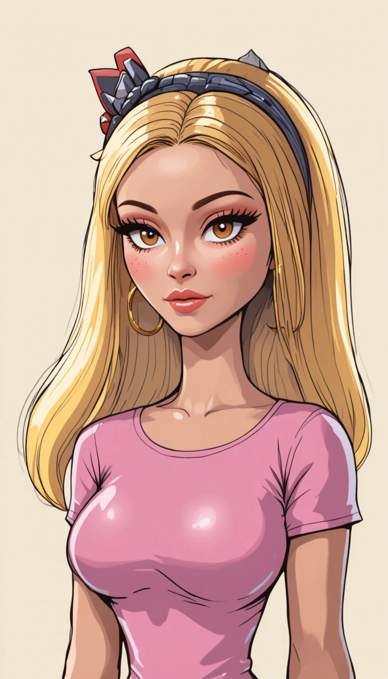 Y2K cartoon glam woman with blonde hair and hoop earrings