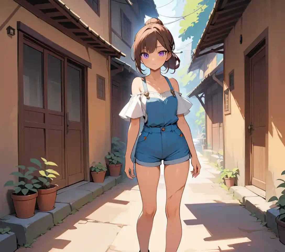 Half tigress village maiden in rustic alley
