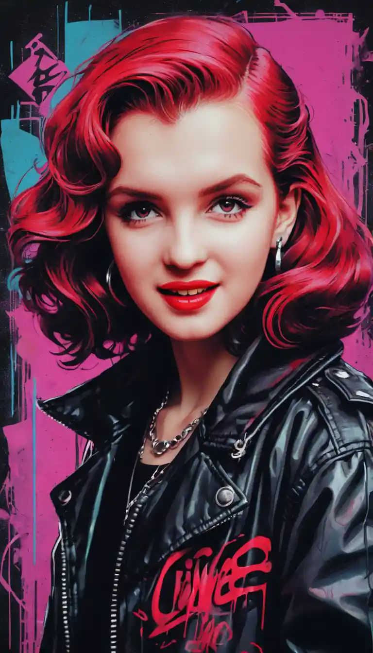 Mysterious goth anime woman with crimson lips portrait