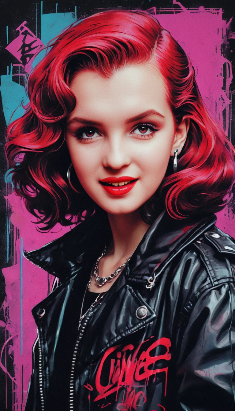 Mysterious goth anime woman with crimson lips portrait