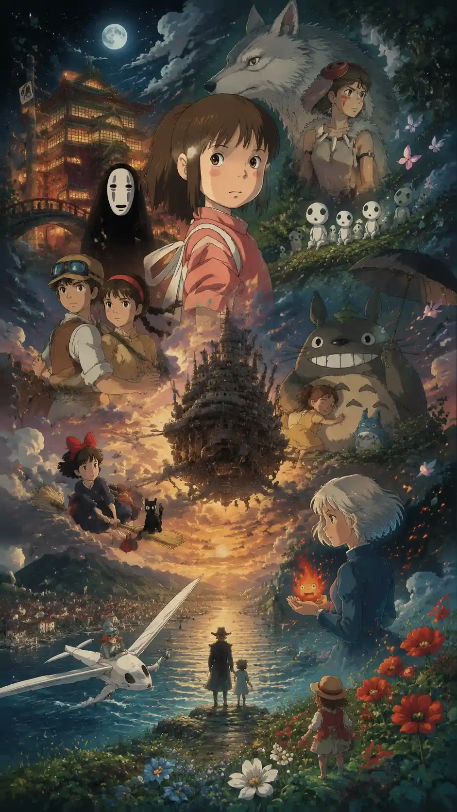 Epic digital illustration with flowing symbolic fantasy scenes