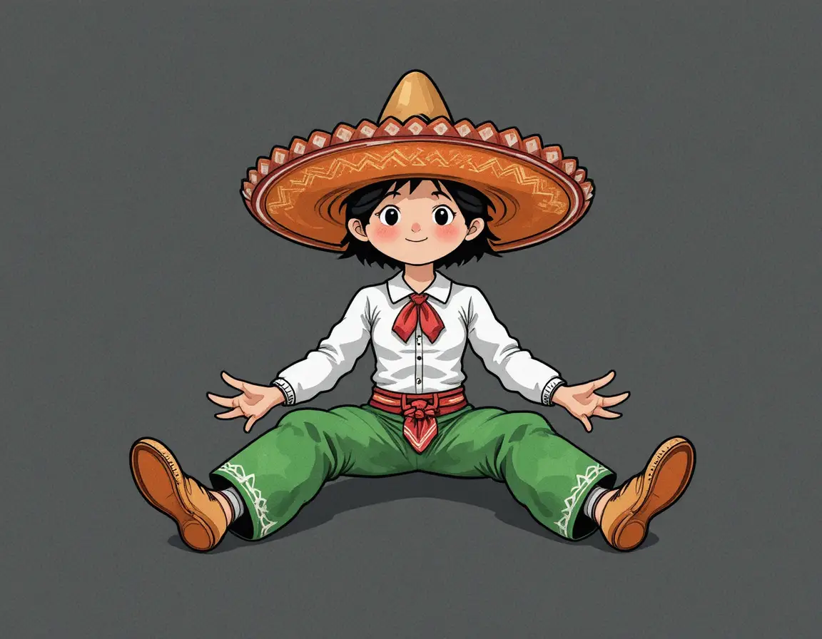 Homme de dessin animé en tenue mexicaine traditionnelle assis et détendu