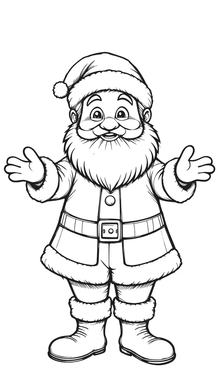 Babbo Natale allegro in line art con le braccia aperte in segno di benvenuto