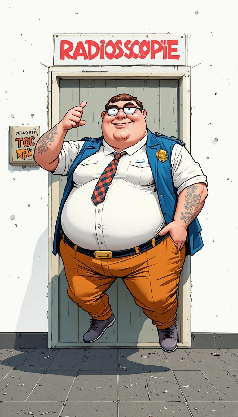 Uomo dei cartoni animati altezzoso in piedi su sfondo bianco