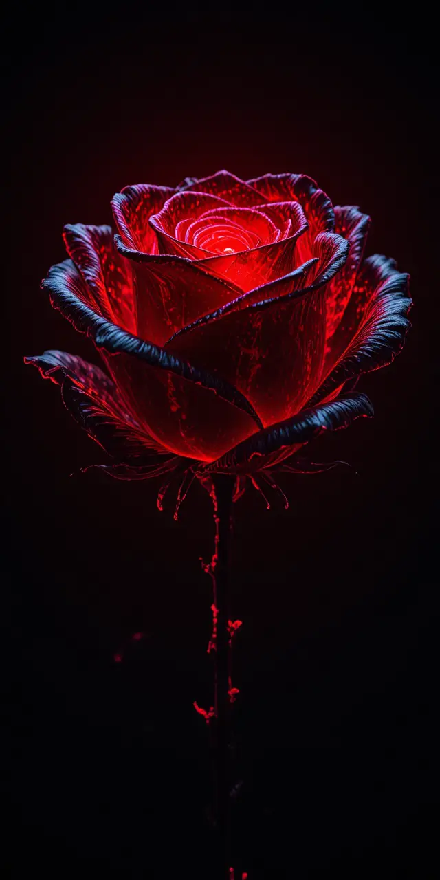 Rosa nera luminosa con petali traslucidi simili al vetro