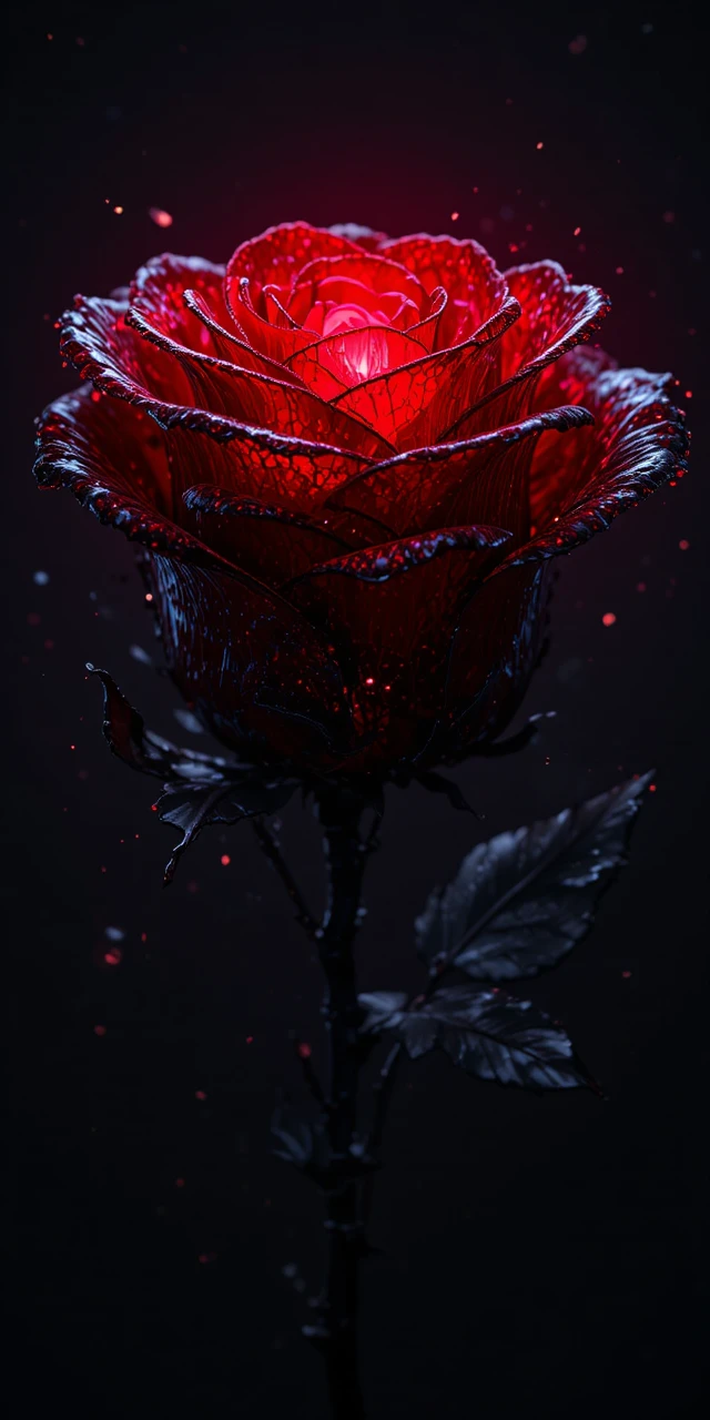 Rosa nera luminosa con petali traslucidi simili al vetro