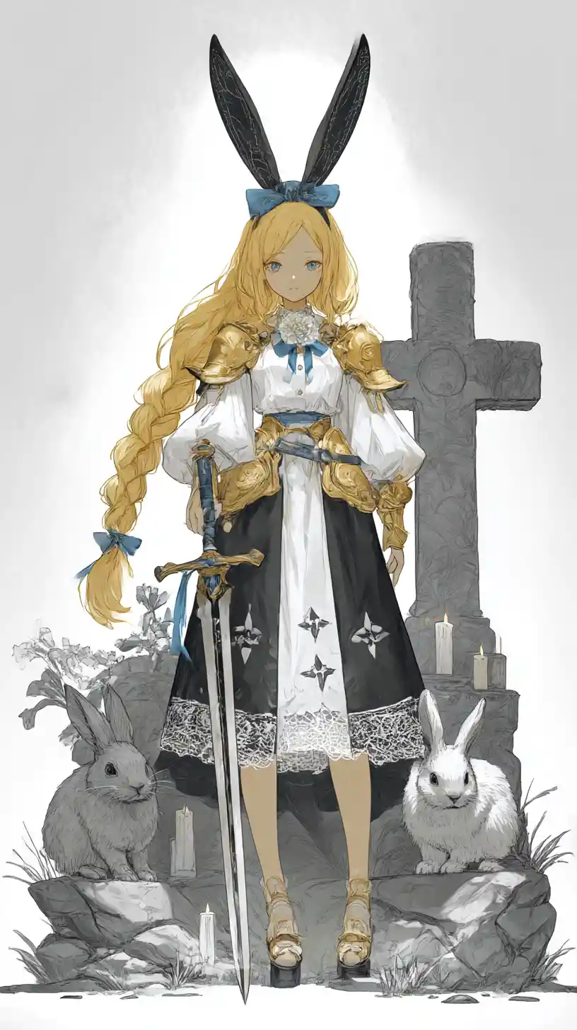 Guerrera de anime de cabello dorado con armadura ornamentada