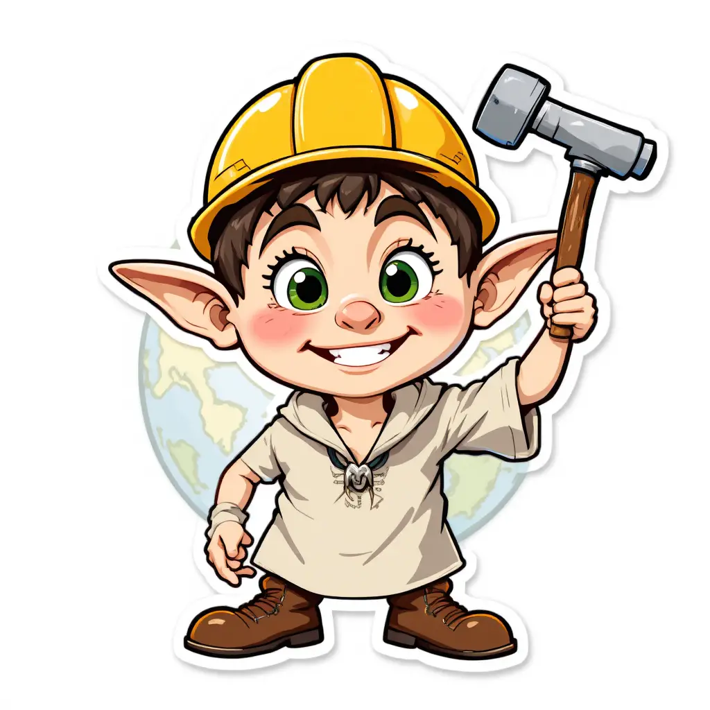 Fofo personagem de Terra em desenho com capacete e martelo