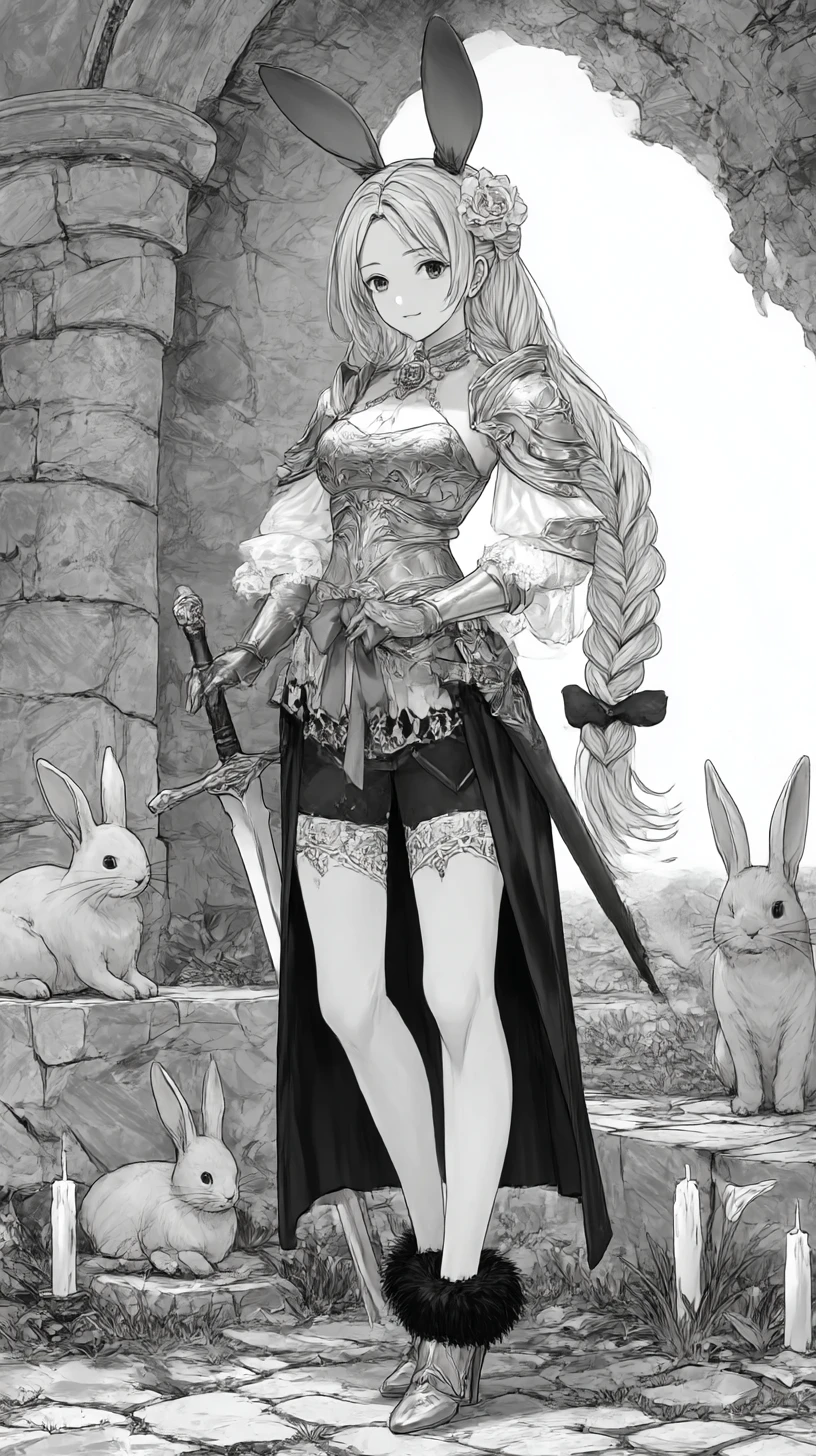Chica de anime rubia con armadura de fantasía ornamentada