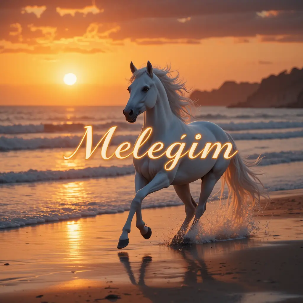 Cavallo bianco che corre su una spiaggia turca al tramonto