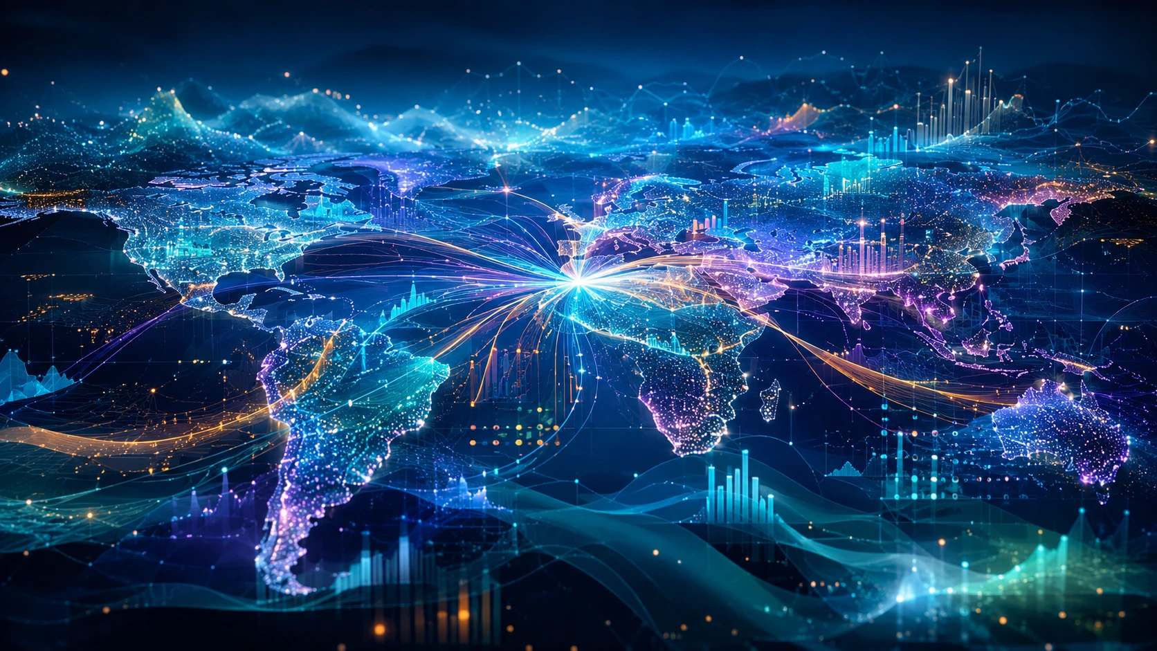 Panoramic abstract landscape of global data connections