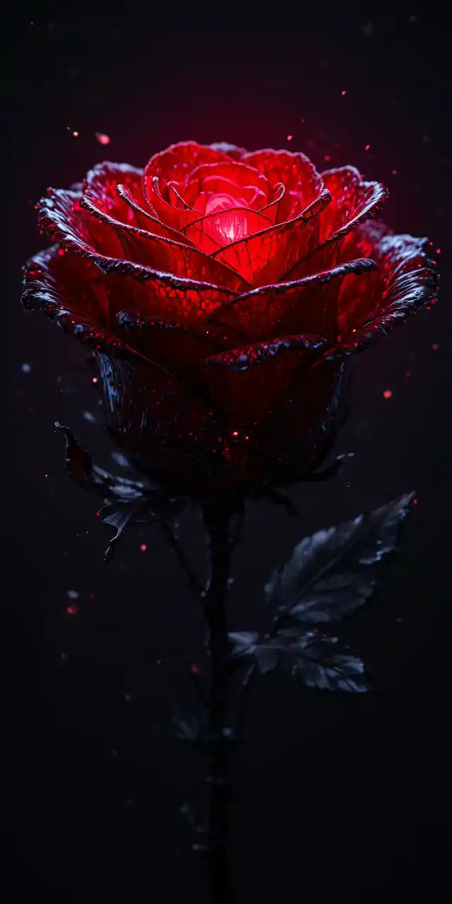 Rosa nera luminosa con petali traslucidi simili al vetro
