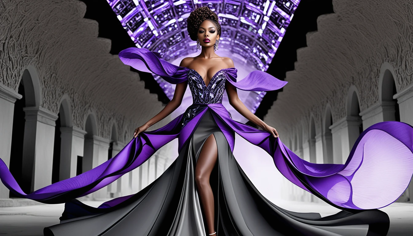 Surreal illustration of an elegant African American woman in gown