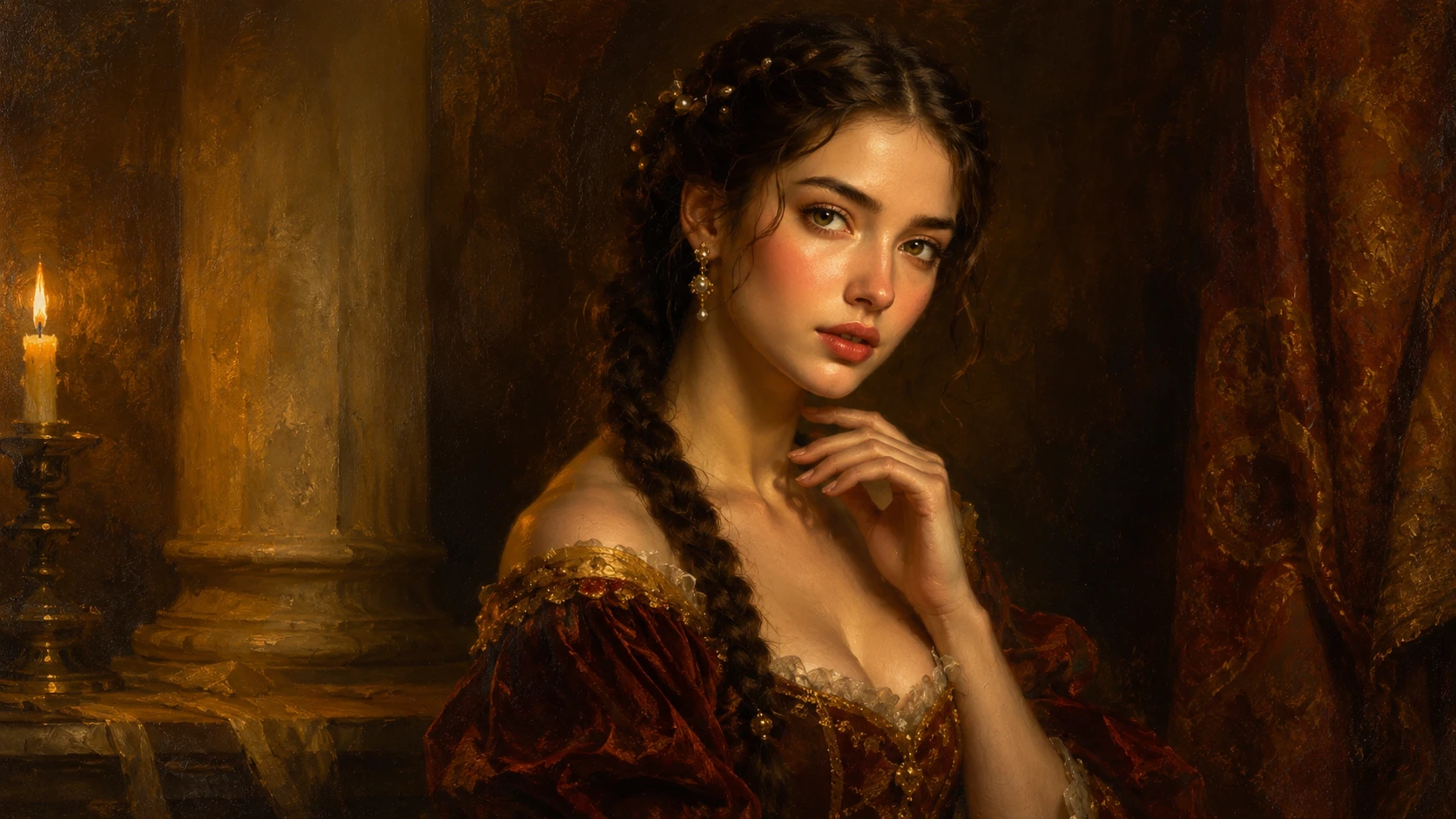 Renaissance-Porträt einer jungen Frau im Kerzenlicht