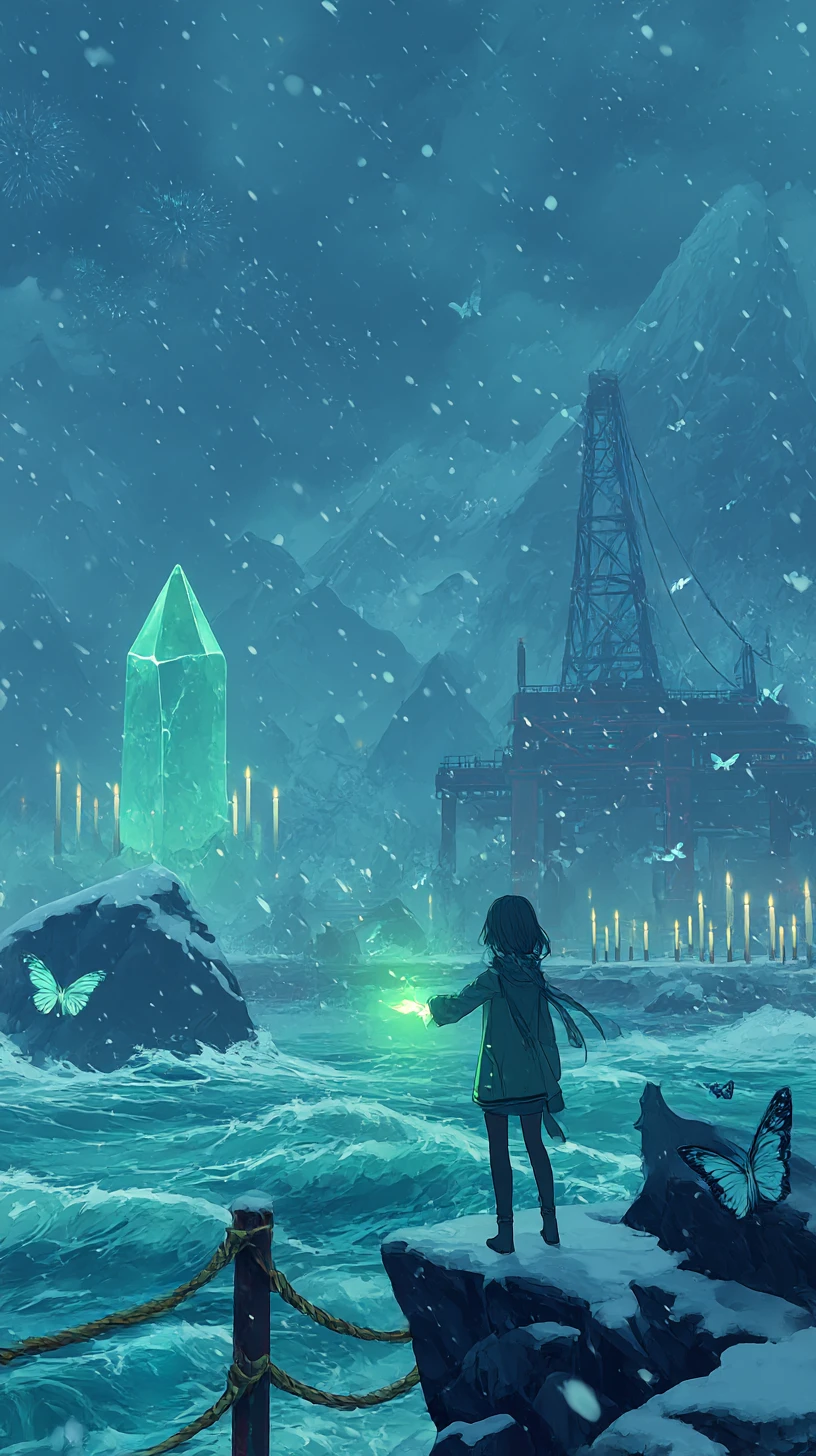 暴風雪夜裡的海上油井少女