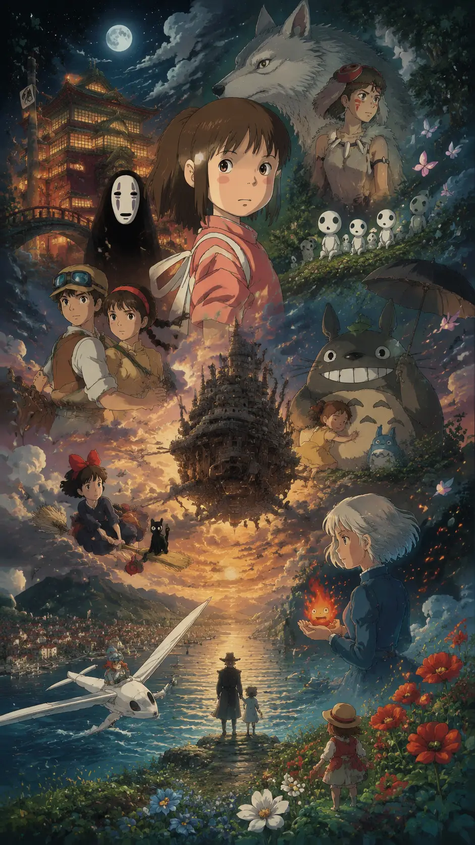 Epic digital illustration with flowing symbolic fantasy scenes