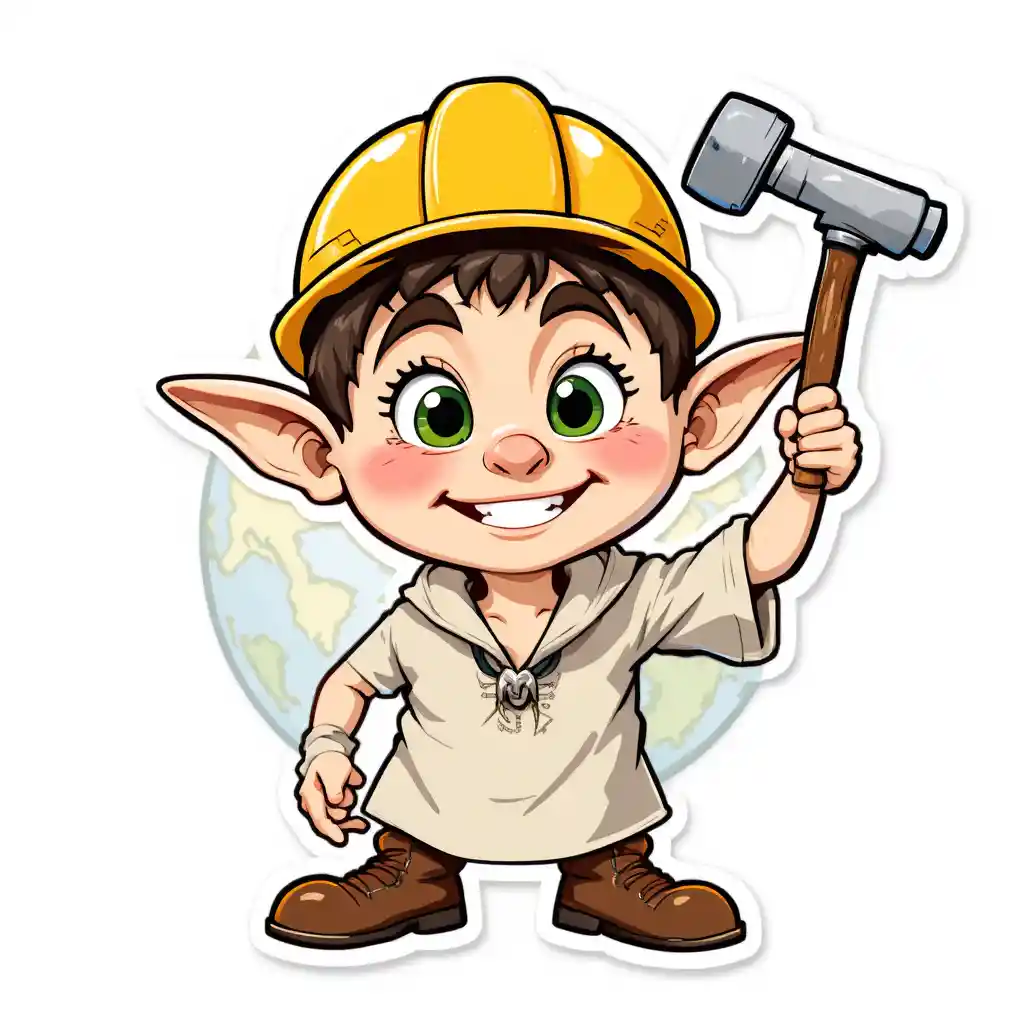 Fofo personagem de Terra em desenho com capacete e martelo