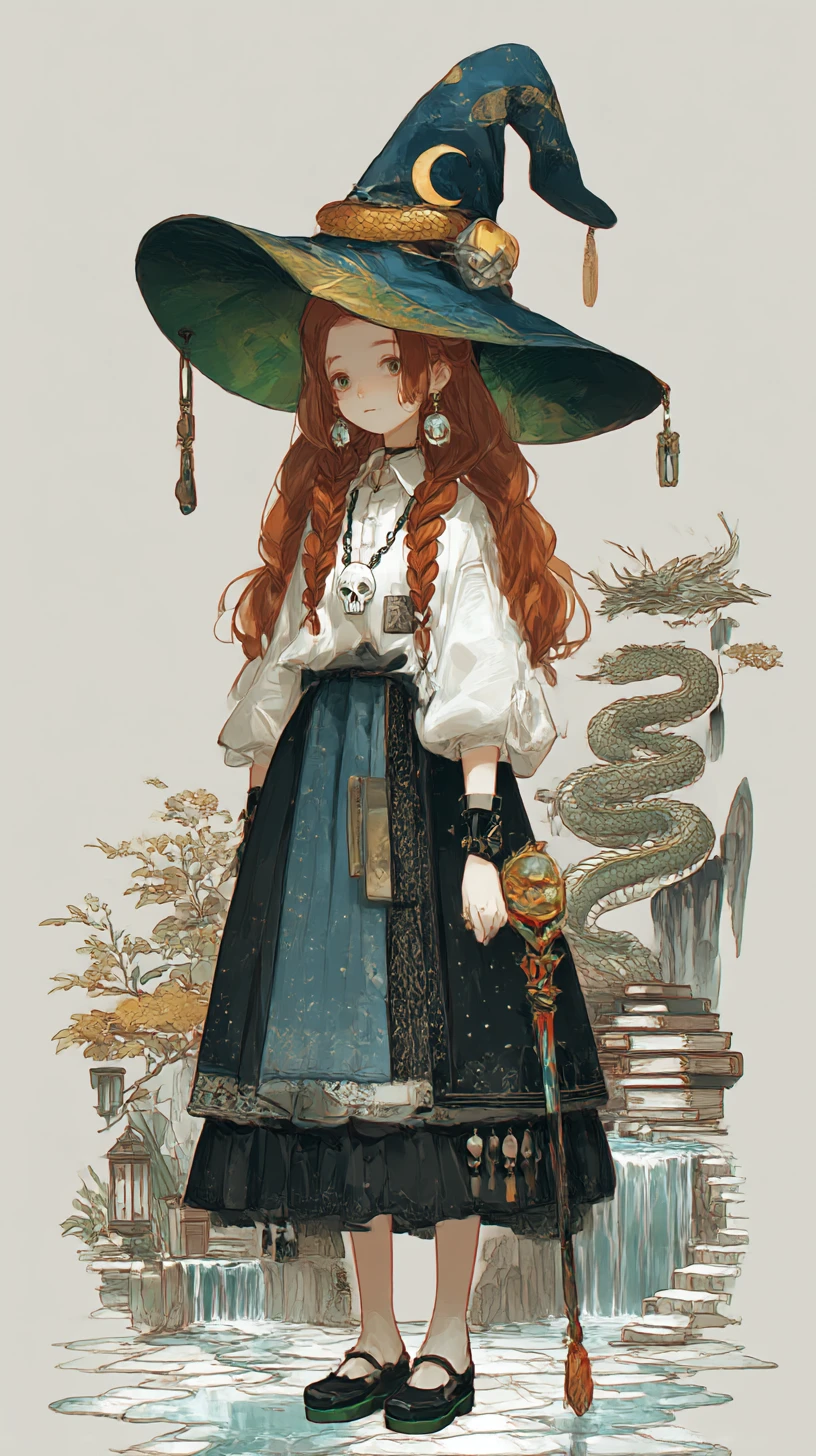 骷髏項鍊與荷葉裙的動漫小魔女