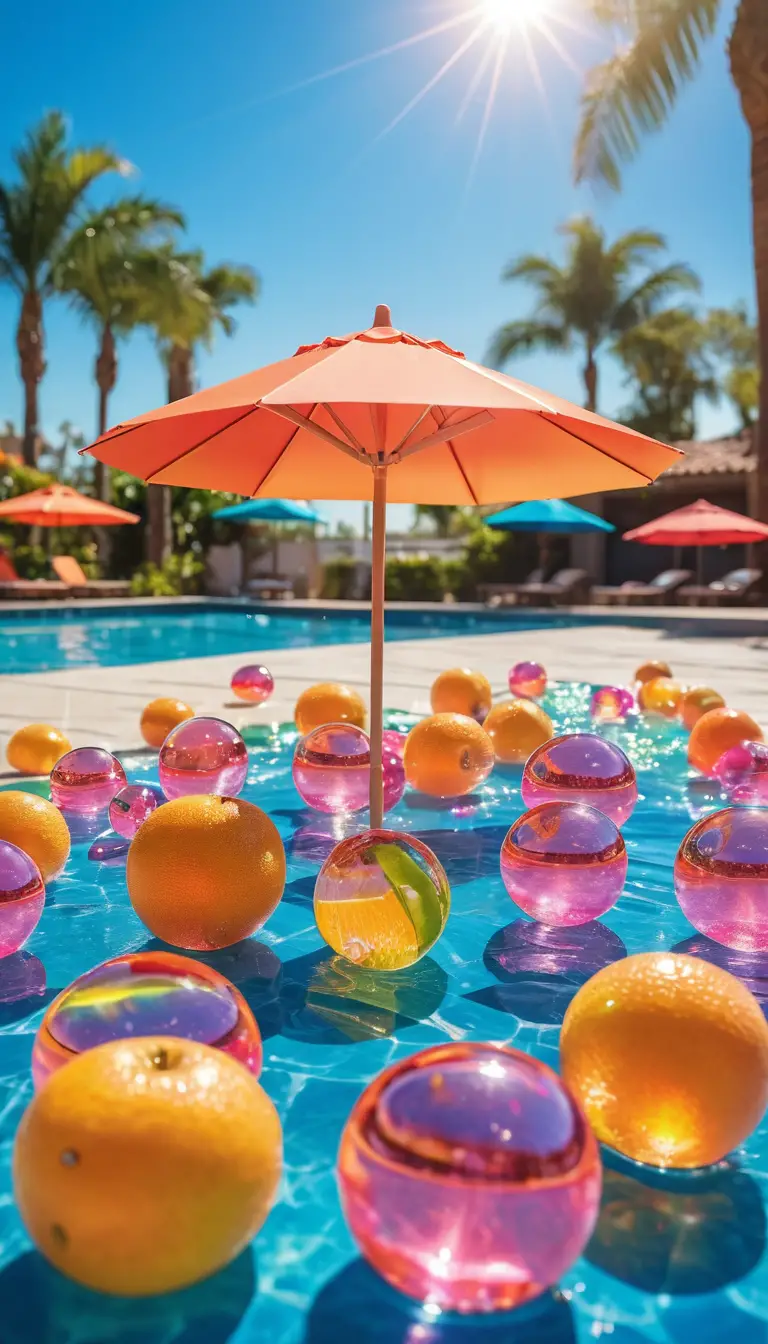 Tabuleiro de xadrez neon flutuando sobre água turquesa da piscina