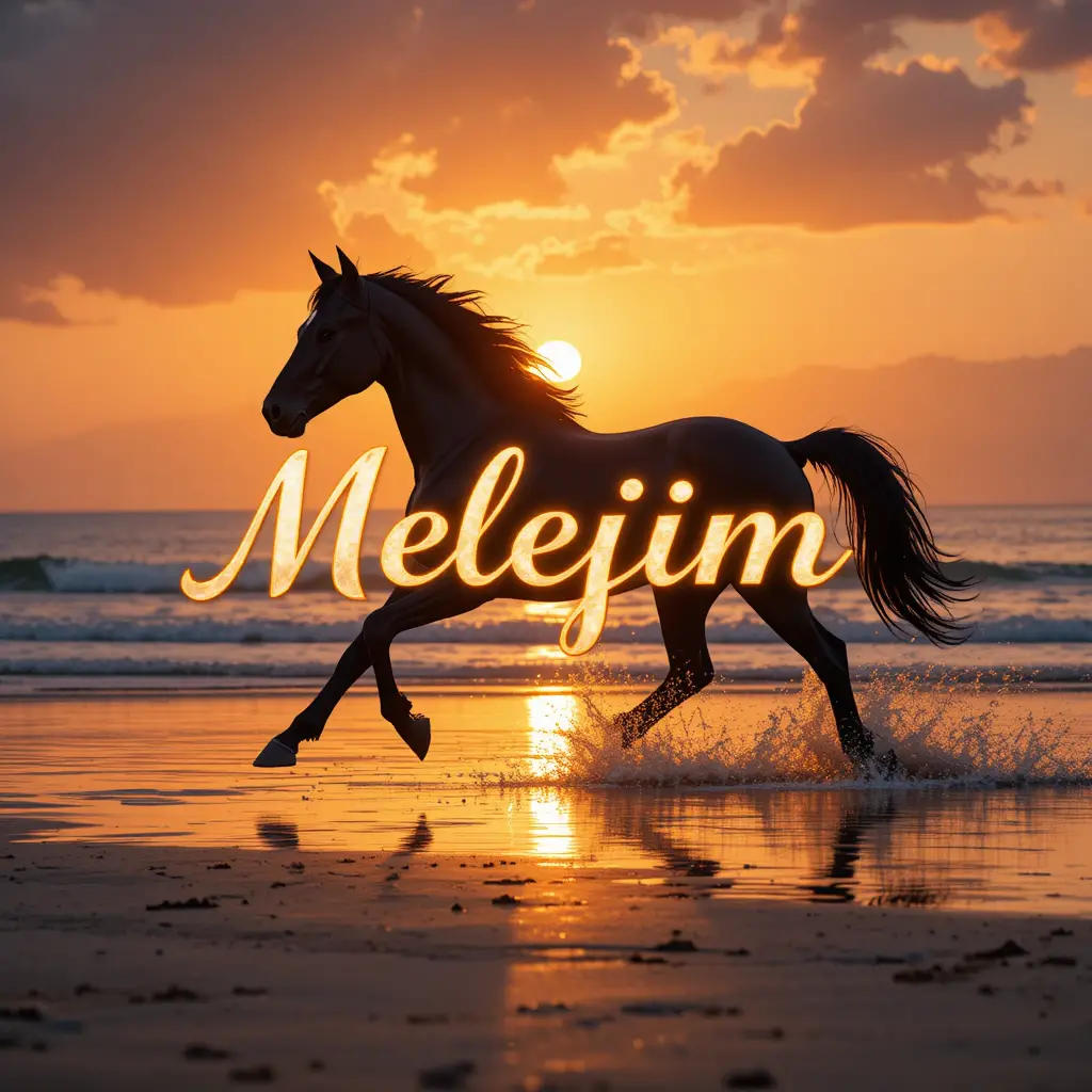 Cavallo nero che corre su una spiaggia turca al tramonto luminoso