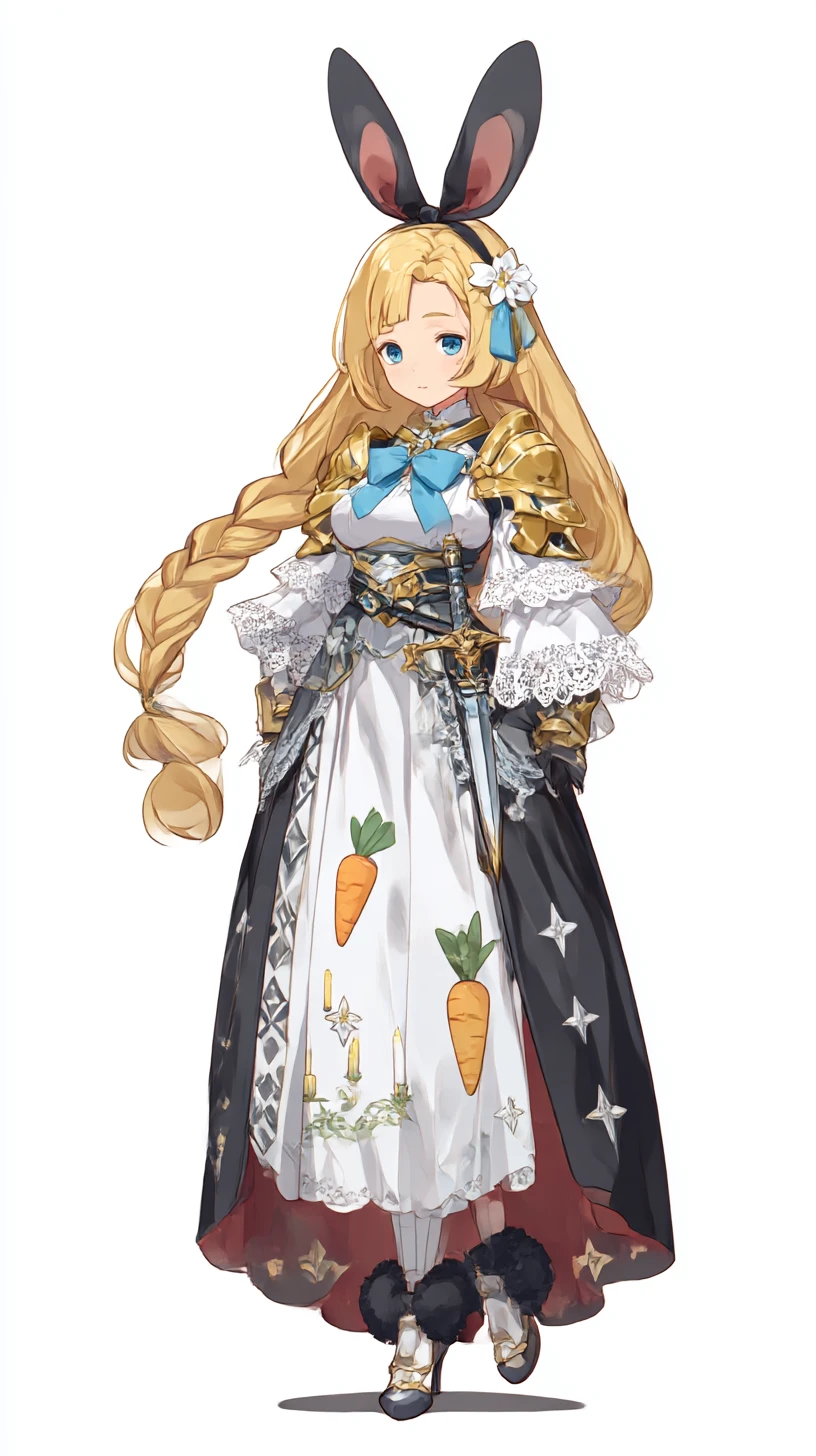Chica de anime de cabello dorado con armadura de fantasía ornamentada