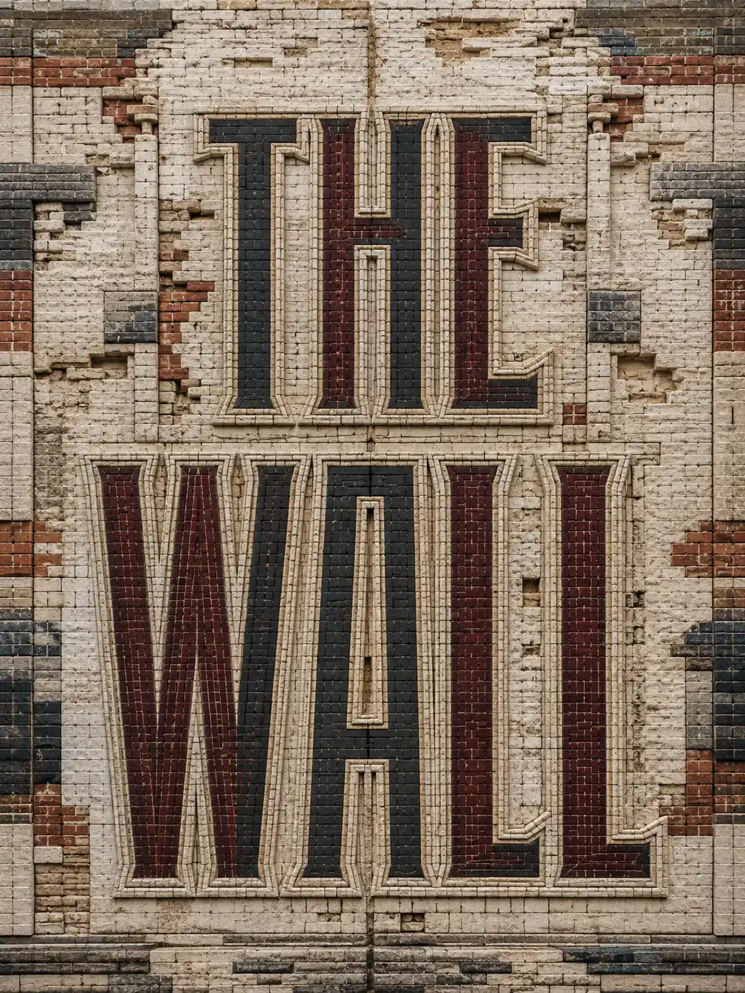 Cineastisches Backsteinwand-Albumcover mit plastischem Titeltext