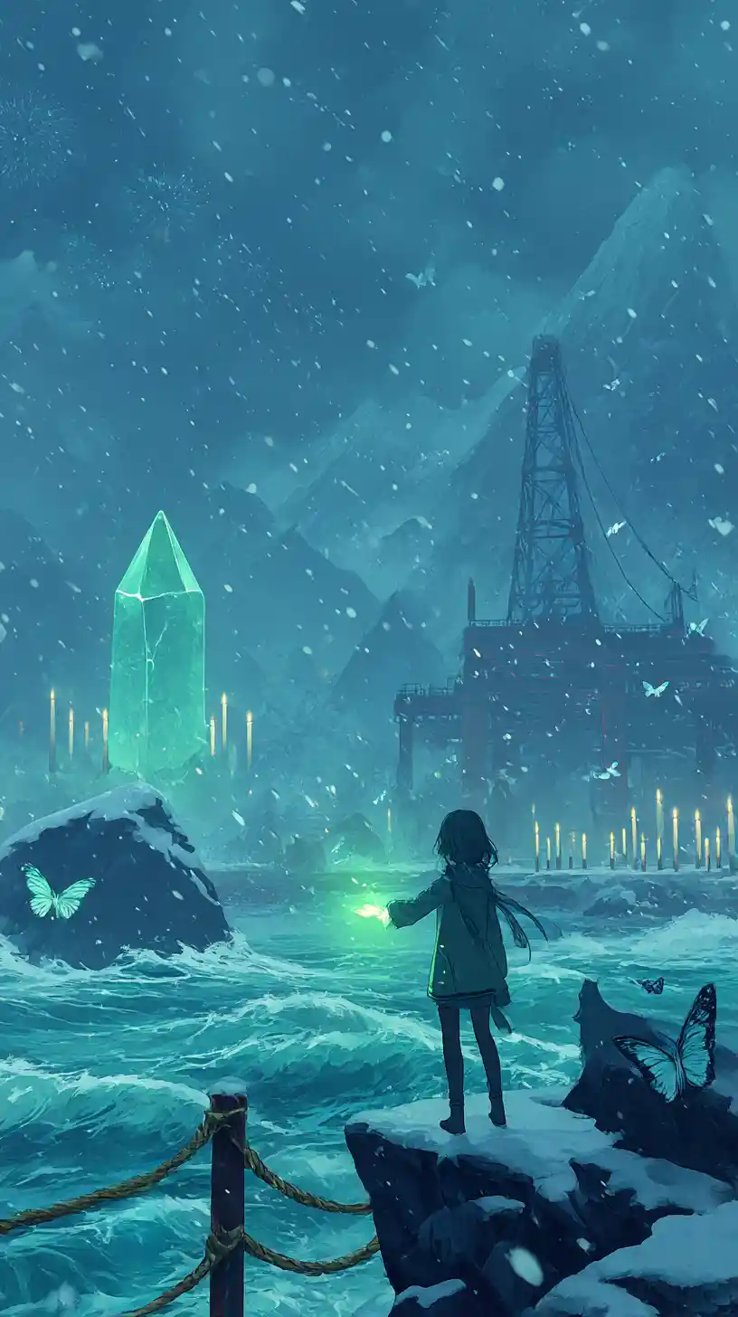 暴風雪夜裡的海上油井少女