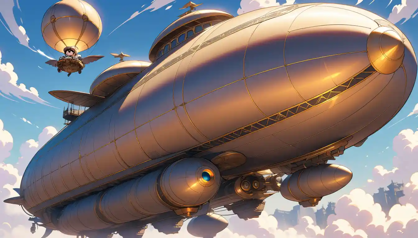 Capitana di skyship che indica in avanti su una nave a vapore fluttuante
