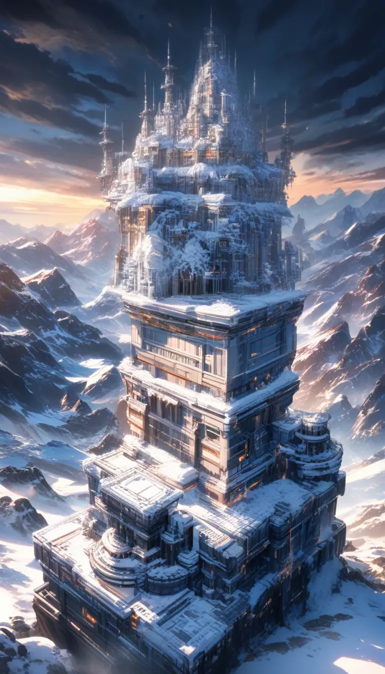 Yeti Lego in cima a una torre imponente di mattoncini innevati