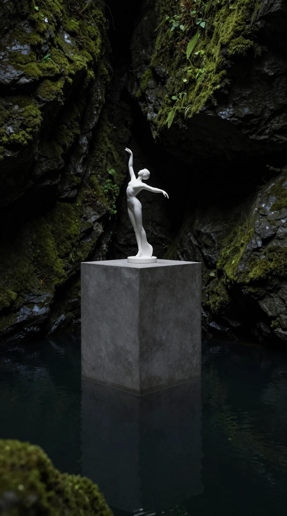 White porcelain dancing woman statue on concrete stand