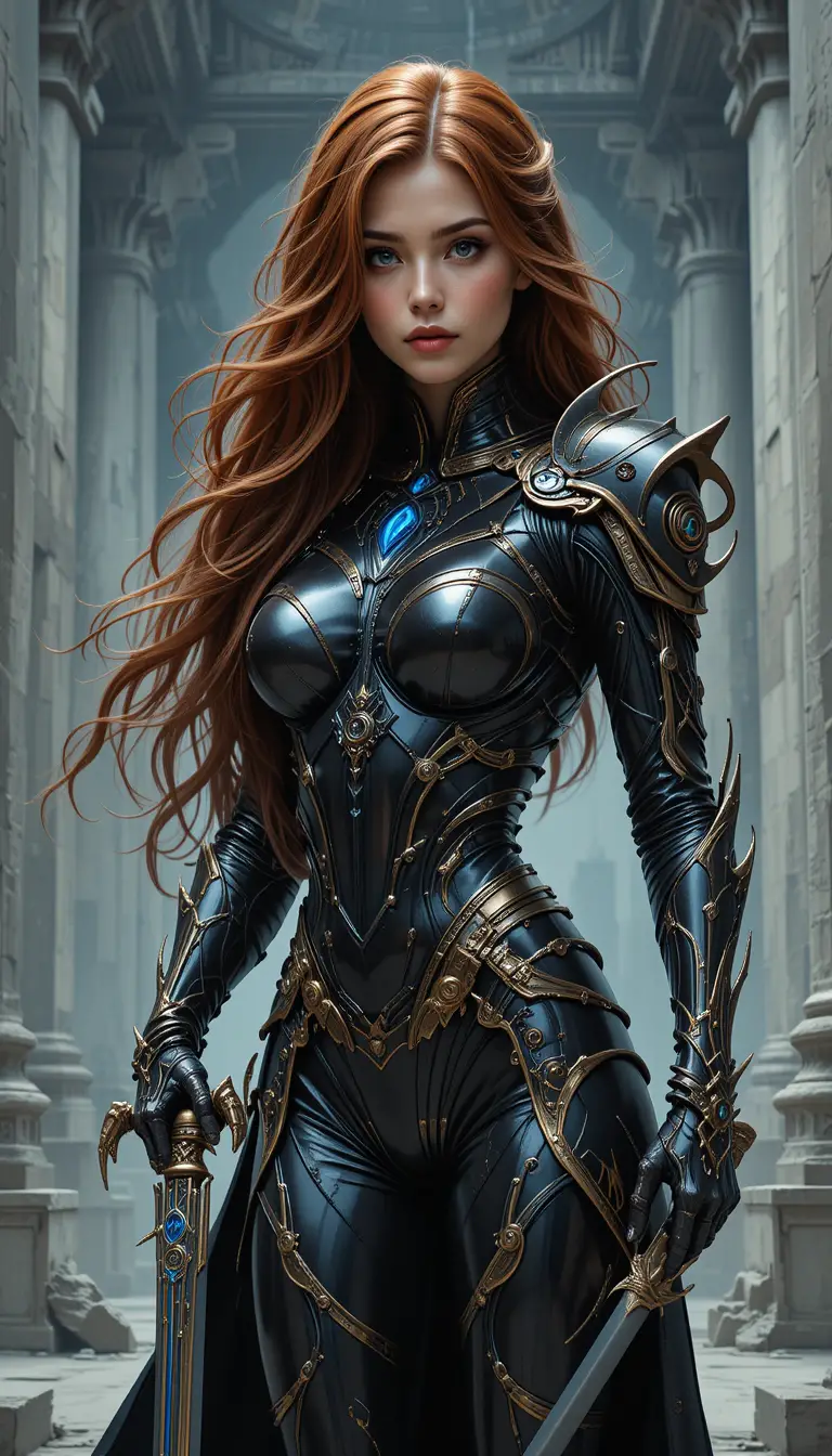 Armored warrior woman with demonic symbiotic carapace armor
