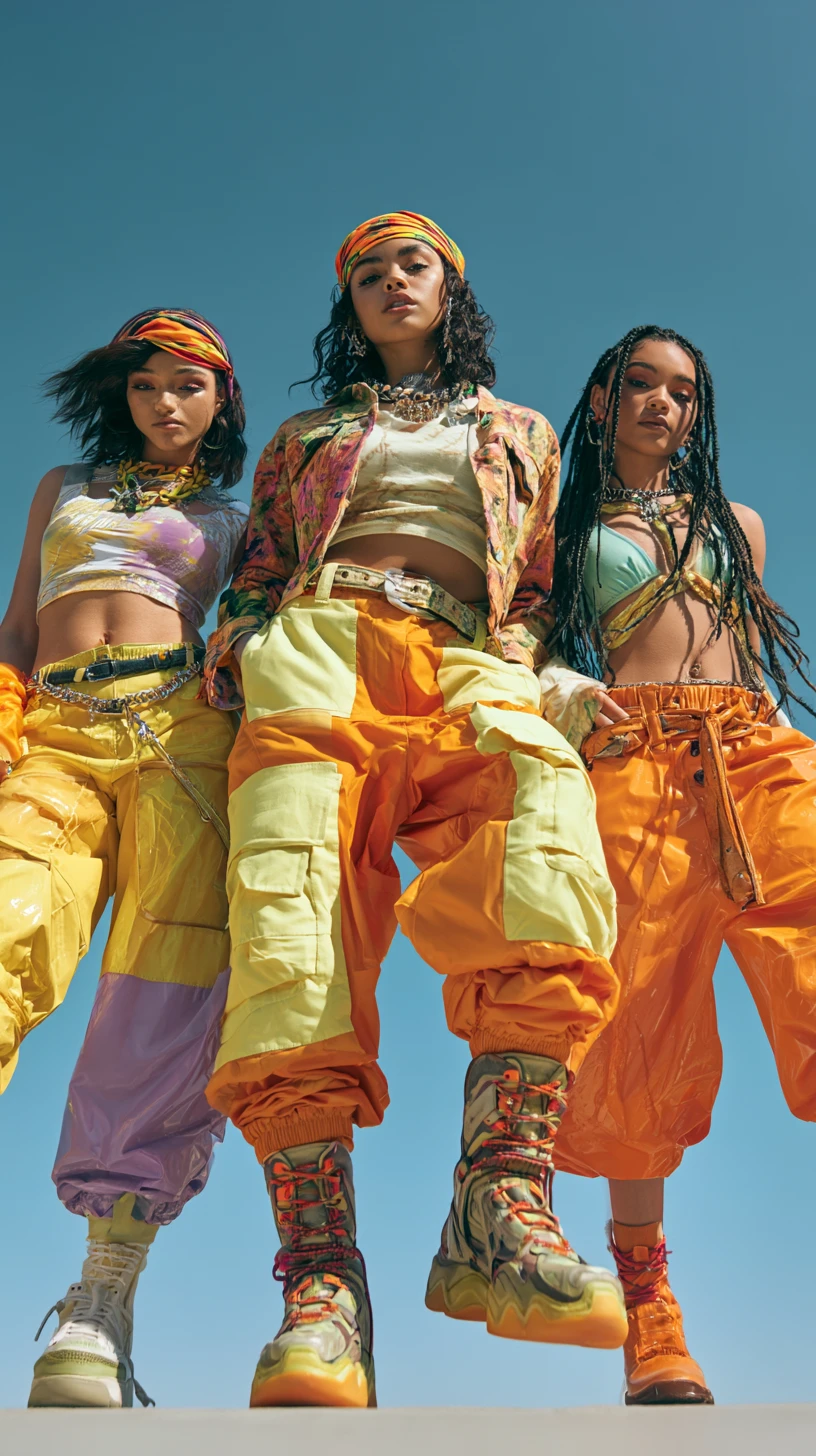Tres jóvenes mujeres elegantes caminando al frente con moda urbana