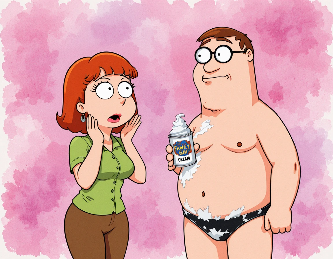 Coppia cartoon in una scena divertente con panna montata