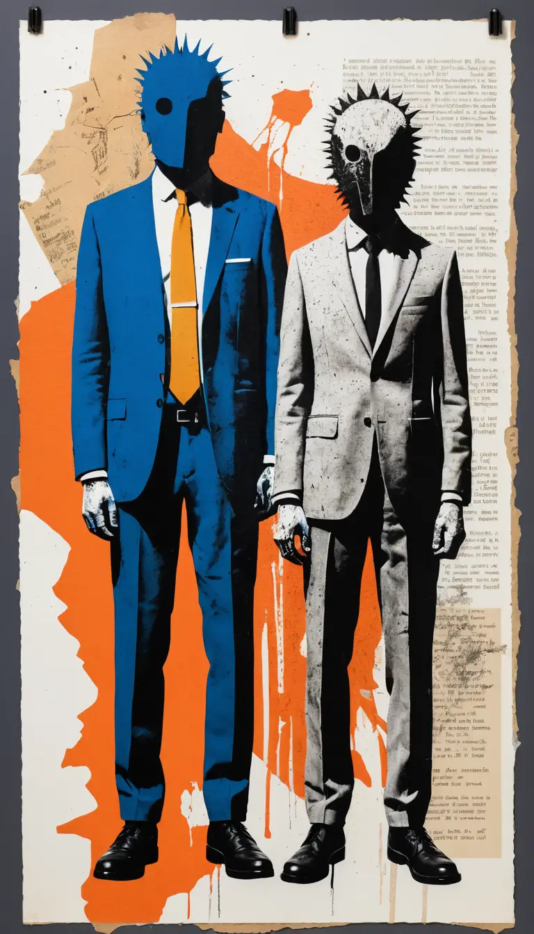 Gritty street art collage of two layered cutout figures