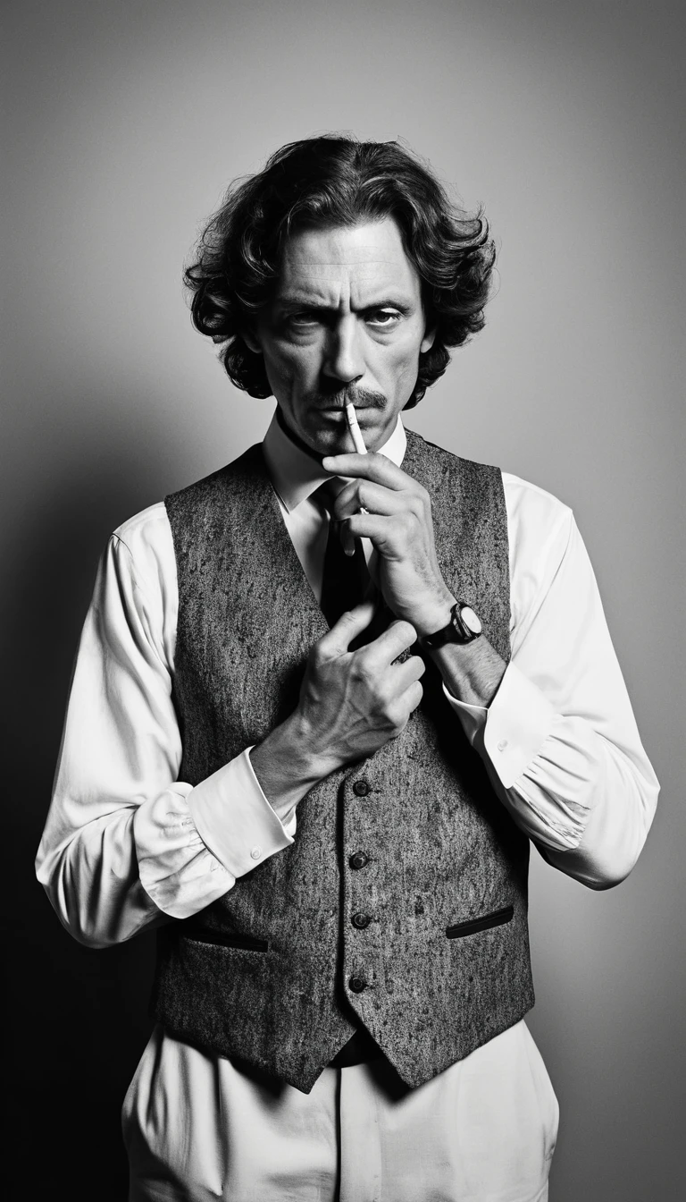 Surreal monochrome portrait of a man with many hands