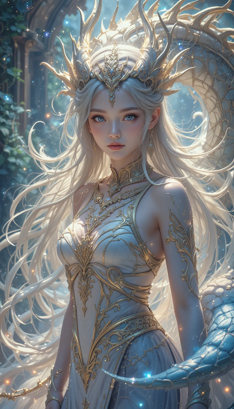 Donna drago in stile anime in un mistico universo fantasy