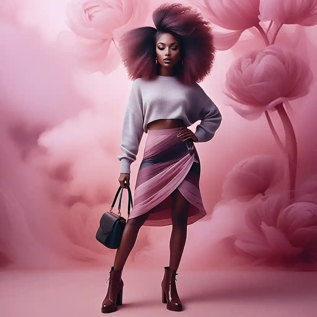 Stylish Black woman in bold skirt and pink sweater