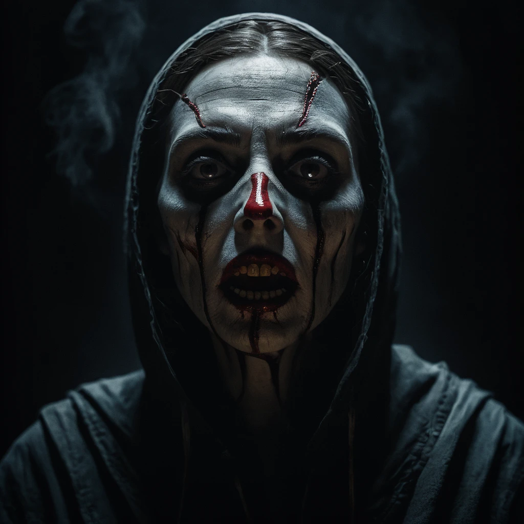 Macabre surreal scene mixing horror and darkly comic elements