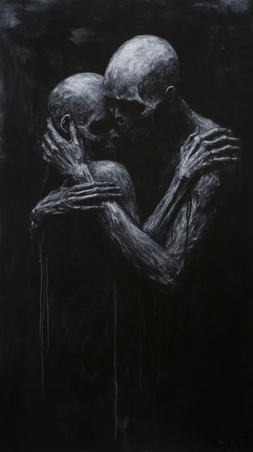 Formes de yin et yang en impasto sombre dans des ombres comprimées