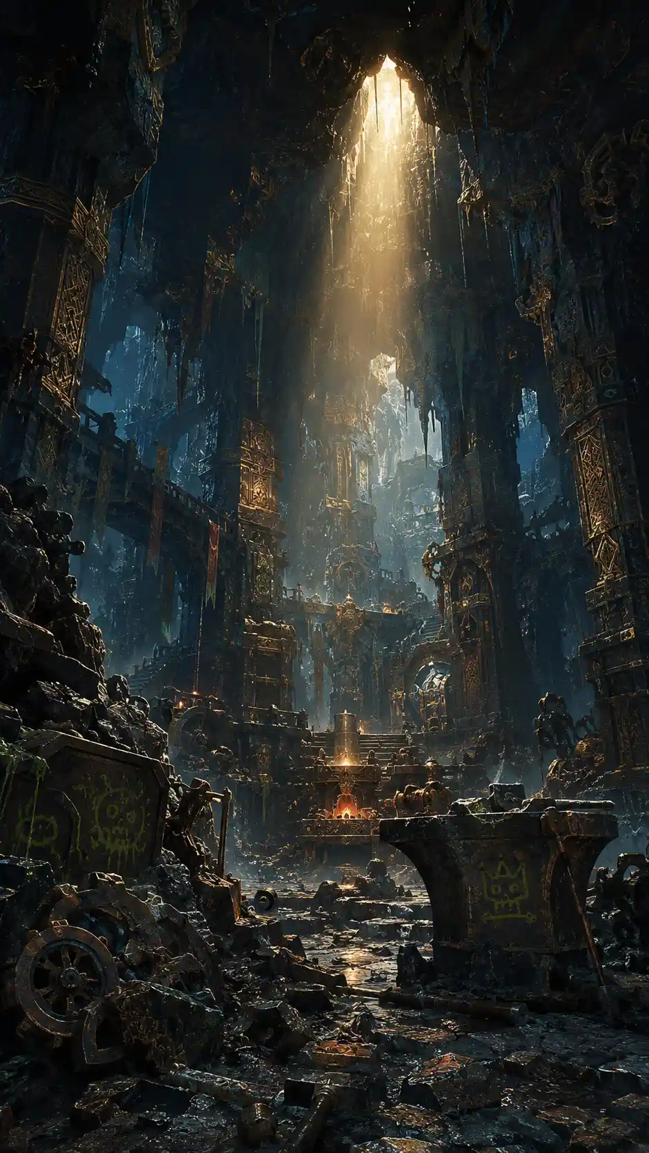 Abandoned Dwarven Workshop In A Vast Subterranean Cavern
