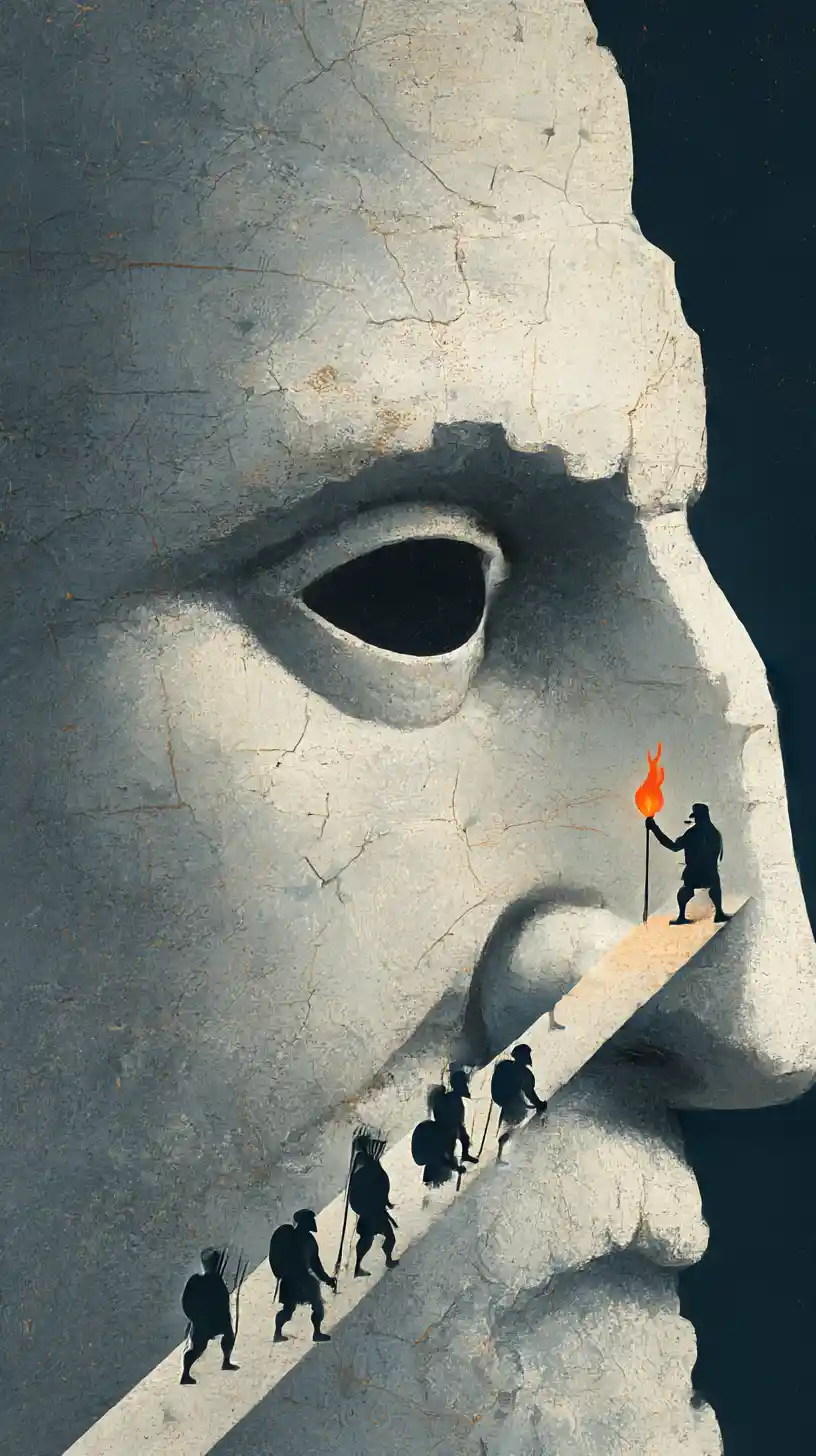 Odysseus Approaches A Monumental Stone Cyclops Face