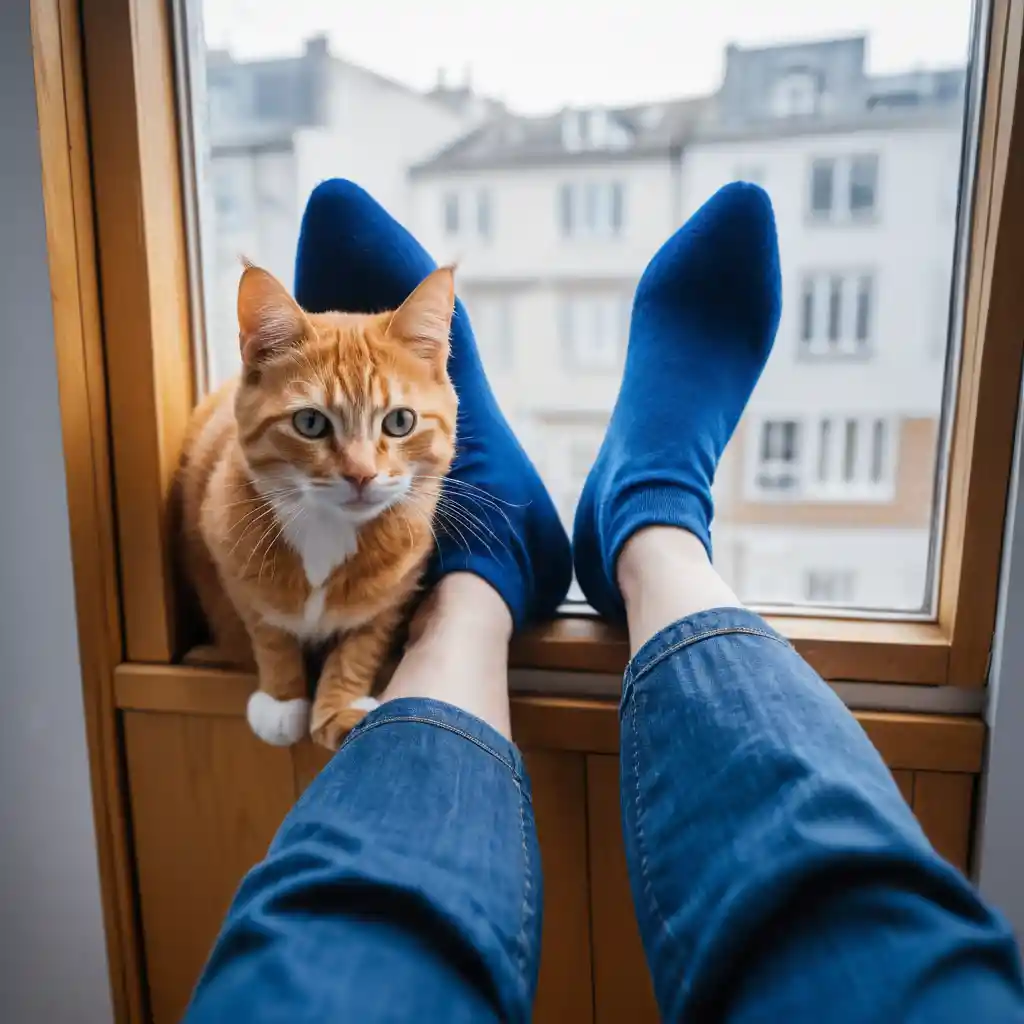 背の高いジンジャー猫のシュールなファッションポートレート