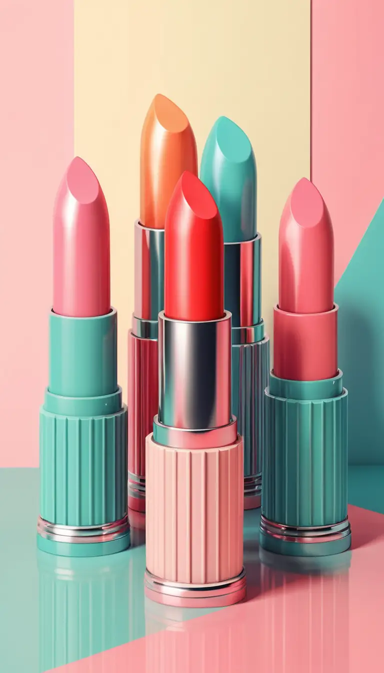 3D vintage pop art illustration of pastel lipstick product