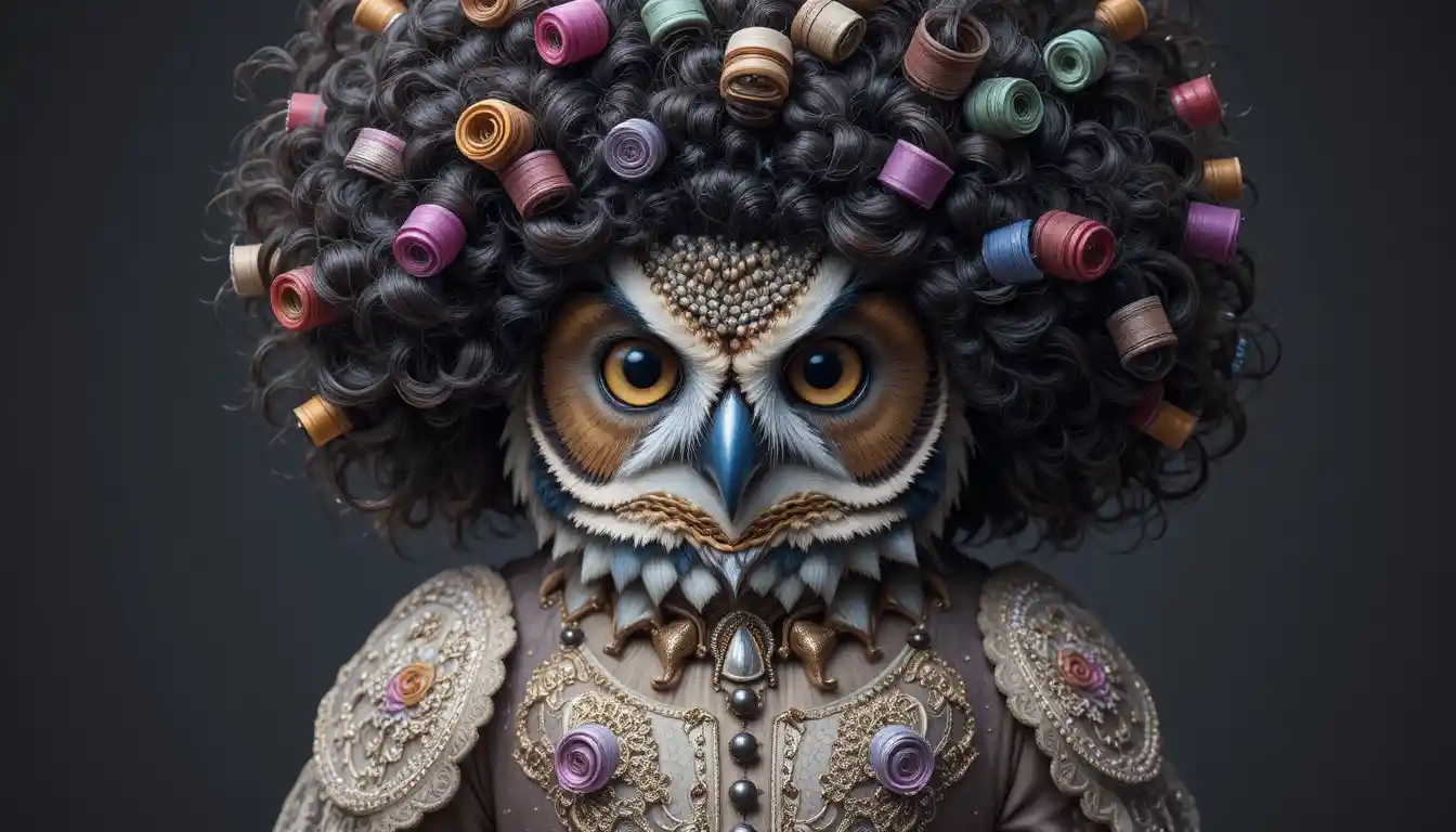 Portrait d’une chouette hulotte royale avec afro de salon chaotique