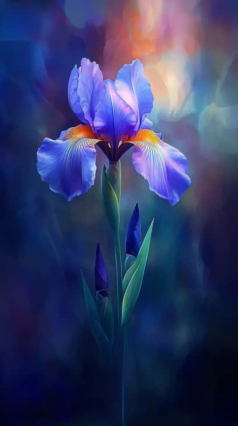 Single iris flower in soft digital painting close up
