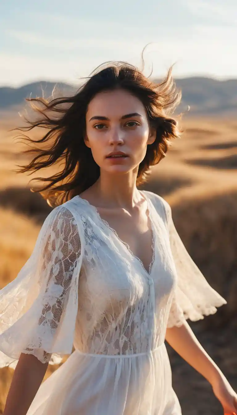 Surreal portrait of a young woman with blurred light trails